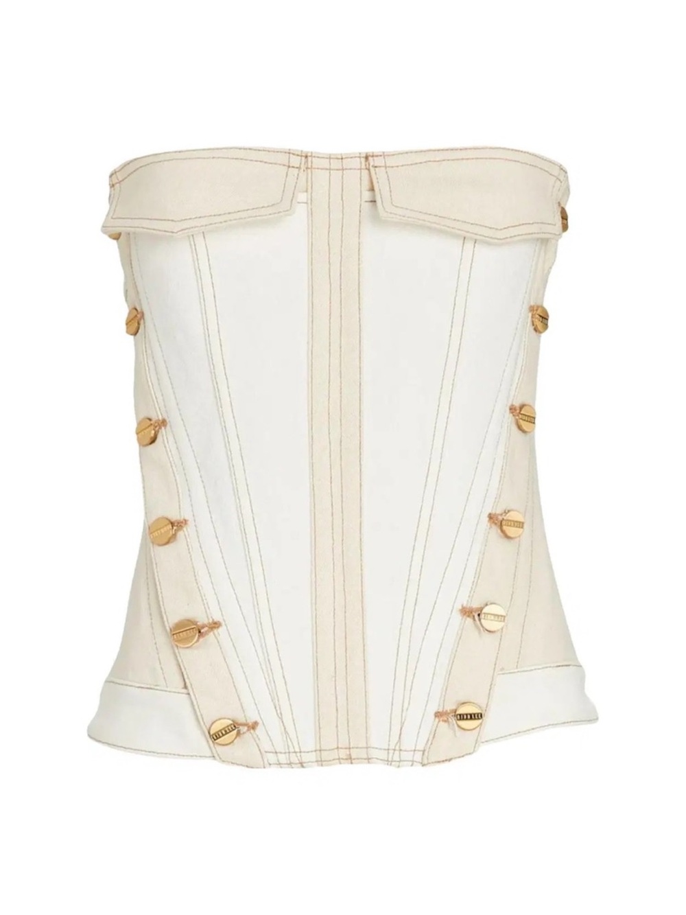 Dion Lee Ivory Strapless Corset Top with Gold Buttons - Picture 2 of 4